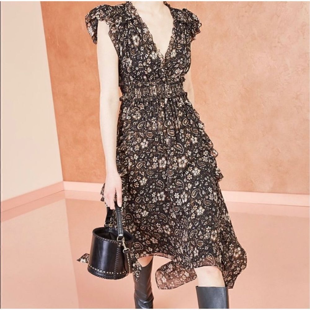 Ulla Johnson Ressie Forest Floral Paisley Midi Fit & Flare Dress Women’s Size 6